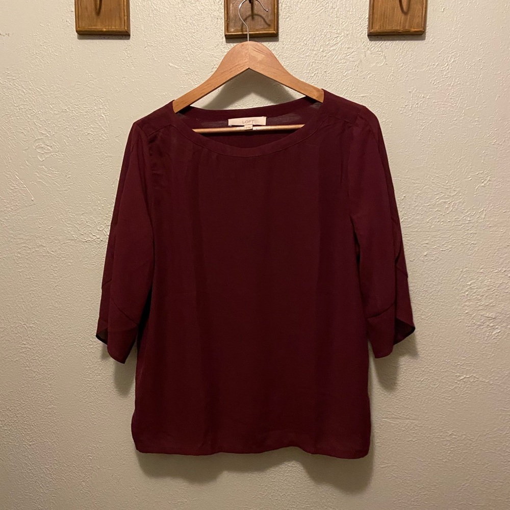 LOFT Plum Flutter Sleeve Blouse